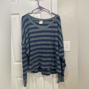 Aerie Blue and Gray Striped Sweatshirt Sweater Offline With Thumb Hole